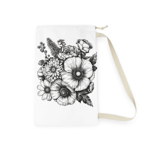 Floral hand-drawn laundry bag with stylish design for organized laundry day