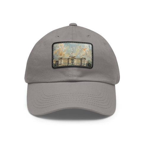 Watercolor cotton baseball cap with Buckingham Palace design, white/light brown.