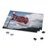 Norway Flag Jigsaw Puzzle on a Nordic landscape.