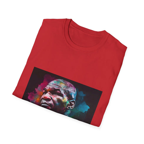 Charcoal cotton crew neck T-shirt with vibrant neon watercolor graphic