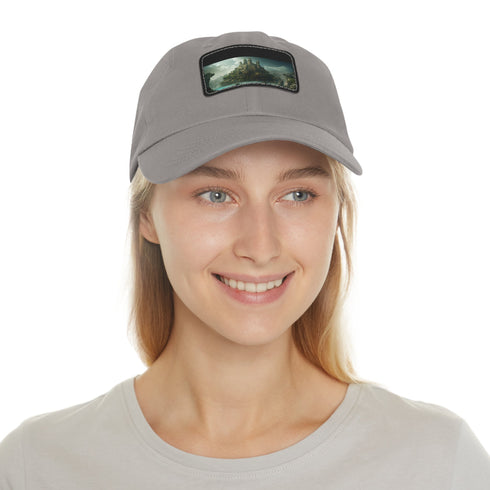 Stylish white cotton baseball cap with Atlantis-inspired design.