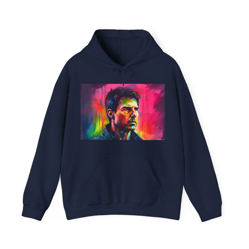 Tom Cruise Neon Watercolor Hoodie in Navy, Size S.