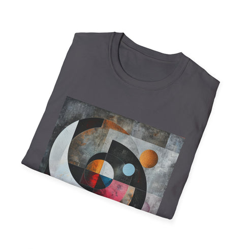 Charcoal cotton T-shirt with abstract geometric pattern and crew neck