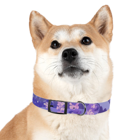 Lavender fields dog collar in black onyx size M for stylish pets.