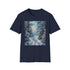 Charcoal crew neck t-shirt with winter wonderland painting in ethereal hues