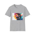 Charcoal crew neck cotton T-shirt with vibrant watercolor Bradley Cooper design