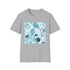 Hypnotic azure eyes charcoal T-shirt with ice blue watercolor pattern