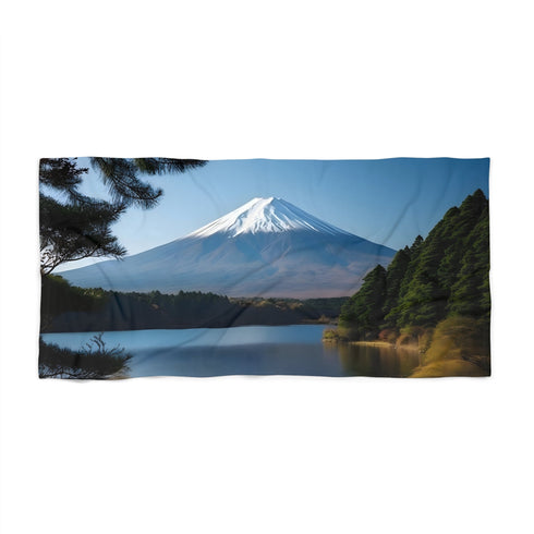 Fuji Peak Beach Towel with serene Mount Fuji design and absorbent material.