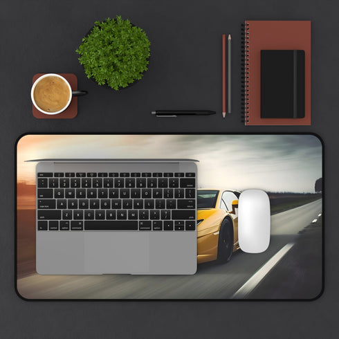 Sleek Lamborghini speedster desk mat in vibrant colors for workspace excitement.