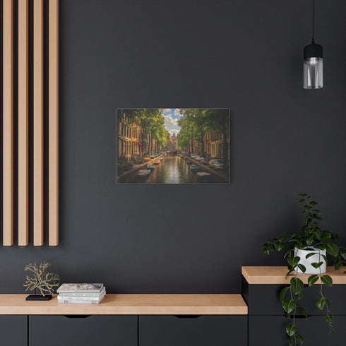 Amsterdam Golden Hour Canal Houses Painted Stretched Canvas Wall Art - View 8 | Prints With Passion