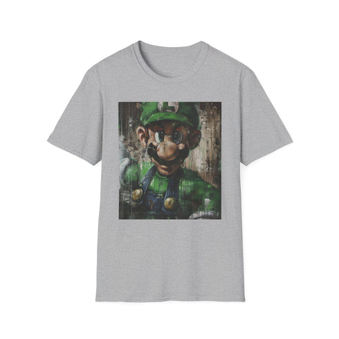 Charcoal cotton T-shirt with vibrant Luigi paintingítulo
