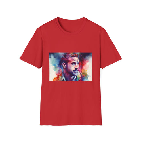 Charcoal cotton crew neck T-shirt featuring vibrant Ryan Gosling art