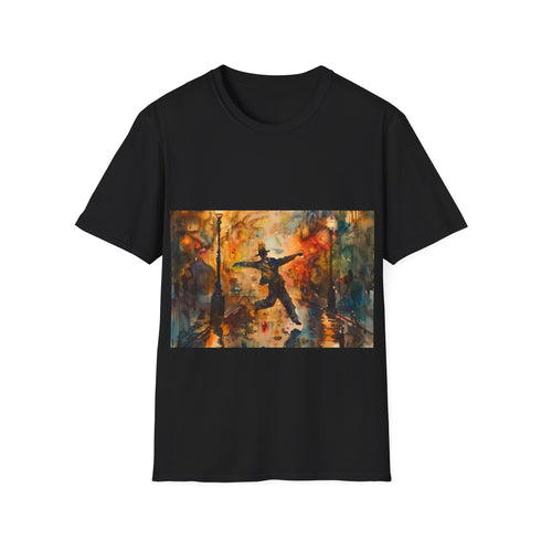 Vibrant watercolor Gene Kelly t-shirt in charcoal, crew neck, regular fit.