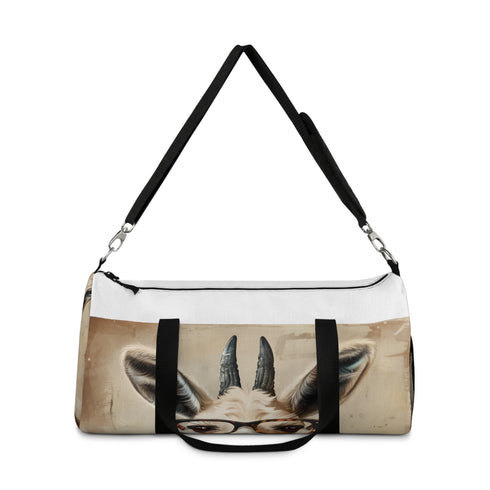 Llama hipster small duffel bag with quirky fun glasses design.