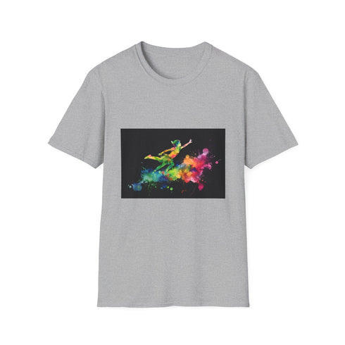 Vibrant neon Peter Pan T-shirt in charcoal soft cotton crew neck design