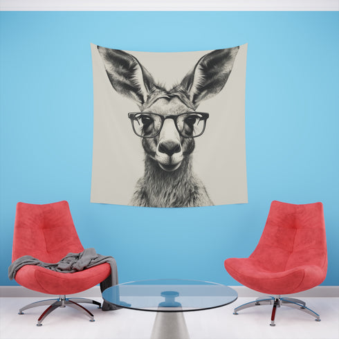 Hipster Roo: A Kangaroo Tapestry | Wall Tapestry | All Over Print, AOP, Decor, Halloween, Home & Living, Home Decor, Indoor, Spring Essentials, Sublimation, Tapestry | Prints with Passion