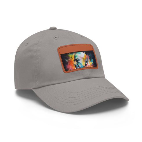 Neon watercolor Jeff Bezos cap with Light Brown patch and rectangle design.