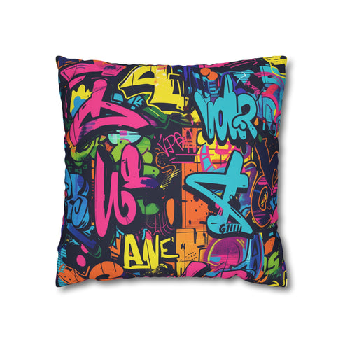 Neon Graffiti Pillow Case - Bold & vibrant urban graffiti design in bright neon colors, perfect for adding a pop of style to your decor.