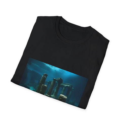 Charcoal crewneck T-shirt with mysterious submerged civilization design regular fit