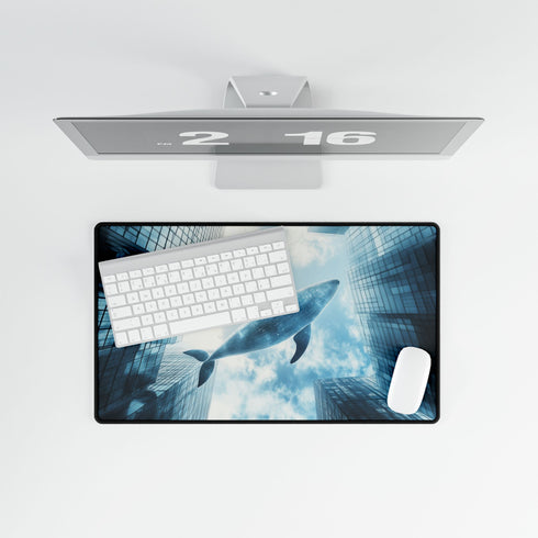 Glass Whale Swimming through Skyscrapers Gaming XXL Extended Desk Mat