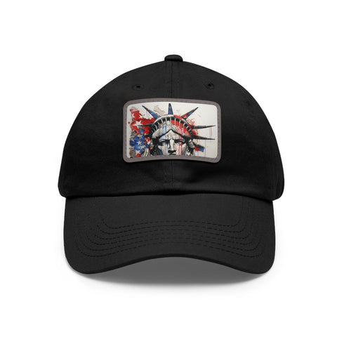 American flag baseball cap with unique sketch design, white/light brown patch.