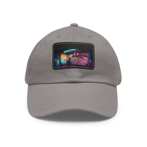 Neon watercolor splash baseball cap, white with light brown patch, unisex.