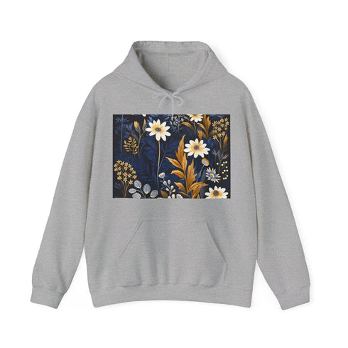 Vibrant navy wildflower meadow dreamscape hoodie - regular fit.