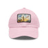 London skyline watercolor baseball cap with light brown rectangle patch.