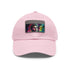 Neon dreams watercolor baseball cap with light brown rectangular patch.