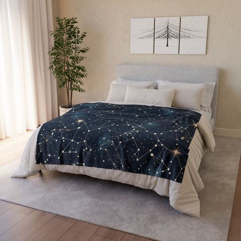 Celestial Constellation Stars Night Sky Plush Fleece Throw Blanket - View 9 | Prints With Passion