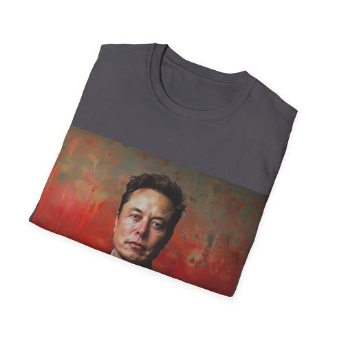 Charcoal crew neck cotton tee with Elon Musk visionary graphic