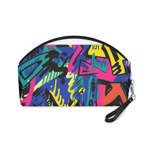 Neon graffiti makeup bag with bold seamless urban pattern.