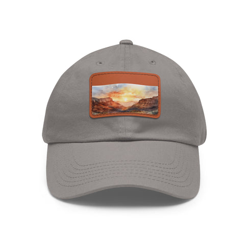 Desert Peaks Baseball Cap in White with Light Brown Patch.