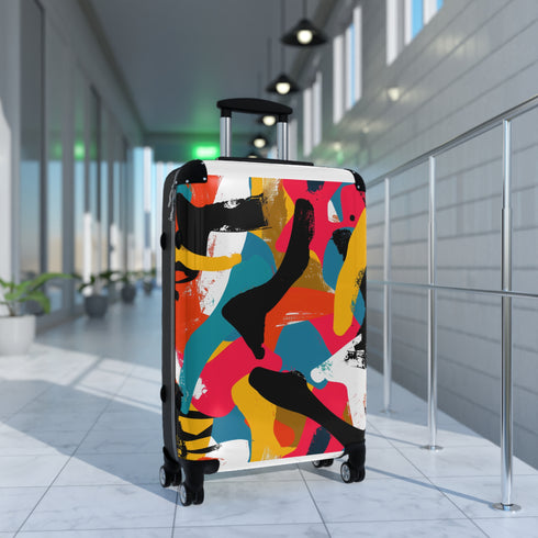Abstract Bold Bright Suitcase Set, Small, Black - Unique Modern Chic Luggage