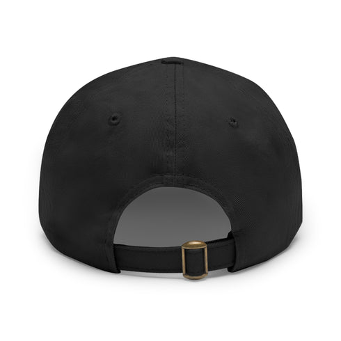 White cotton trucker hat with light brown mushroom patch design.