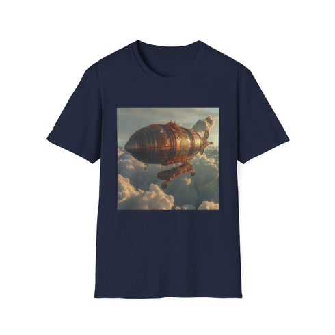Steampunk airship charcoal cotton t-shirt soft crew neck regular fit