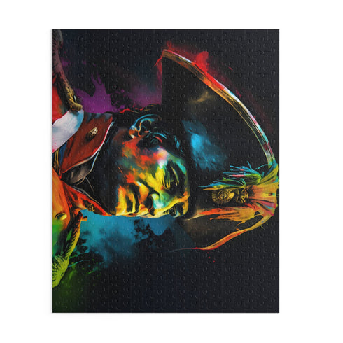 Neon watercolor Napoleon jigsaw puzzle, perfect for history and art lovers.