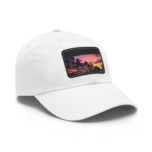 Miami Sunset Horizon Baseball Cap in White with Light Brown Rectangle Patch