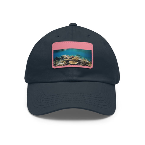 White cotton baseball cap with Great Barrier Reef coral patch.