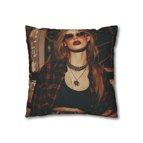 90s Retro Grunge Style Faux Suede Square Cushion Cover