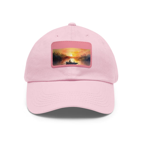 White baseball cap with Fisherman's Paradise sunset design.