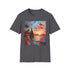 Charcoal cotton T-shirt with Boracay sunset landscape in vibrant summer hues
