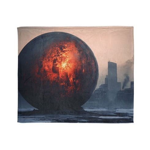 Lava Sphere Orbiting Frozen City Plush Fleece Throw Blanket