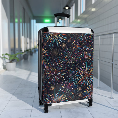 Firework Fiesta Suitcase Pattern Small Black Bags for Travel Accessory