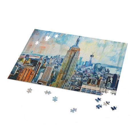 Vibrant watercolor Empire State Building puzzle for art lovers.