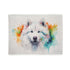 Cozy white blanket featuring Samoyed dog design in soft watercolors.