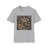 Steampunk cogs charcoal t-shirt with intricate clockwork design.