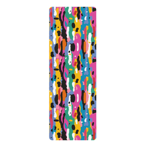 Colorful abstract pattern rubber yoga mat, 26" x 70" for elevated practice.