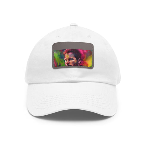 Neon prism Chris Pratt cap in white with light brown patch.