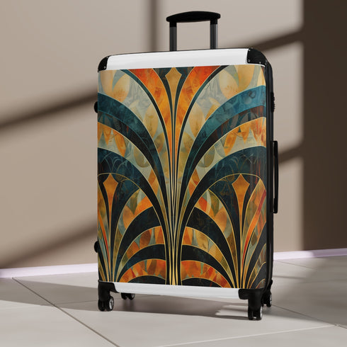 Abstract art deco patterns black small suitcase with standout sophistication.